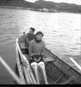 Image of Eskimos [Inuit] in open boat, Lichtenfels