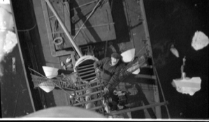 Image of The "Beothic", Bartlett on deck, seen from ice barrel