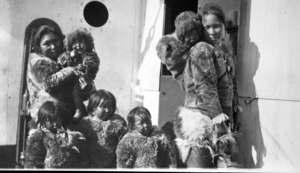 Image of Eskimo [Inuit] women and children on deck