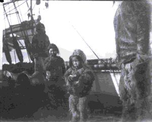 Image of 3 Inuit children aboard