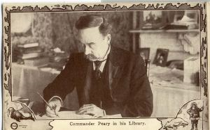 Image: Postcard: Commander R.E. Peary in his Library