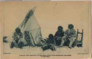 Image: Postcard: [Panikpak, Innukittoq, Ukajaaq, and] Captain Bob Bartlett, of the Peary North Pole Expedition, Encamped in the Field