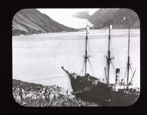 Image of ERIK at Provision Point, Foulke Fjord. Brother John's Glacier behind