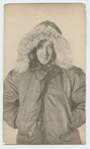 Image of Harold Grundy in parka, Thule AFB, sepia print