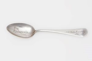 Image of Silver dessert spoon from S. S. Roosevelt service, engraved Str. Roosevelt