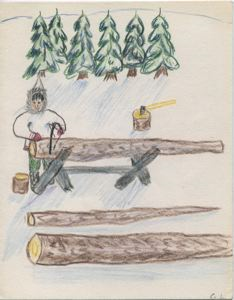 Image of [sawing wood; notecard]