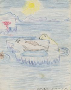 Image of [polar bear stalking seal; notecard]