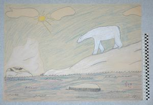 Image of [polar bear approaching a harp seal]