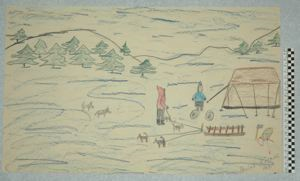 Image: [activities around a tent in snowy landscape]