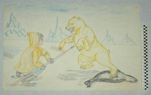 Image of [hunter spearing a polar bear]