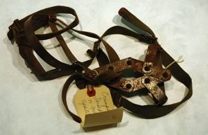Image of Metal crampons with canvas straps used by Donald MacMillan (pair)