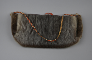 Image: sealskin pouch with braided leather multi-color handles