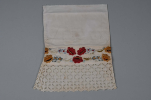 Image of pair of embroidered lace-trimmed cuffs to decorate tops of women's inner boots