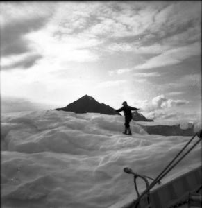 Image of Donald MacMillan on iceberg, Umanak Fjord