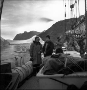 Image of Rutherford Platt and Miriam leaving Umiamako Glacier