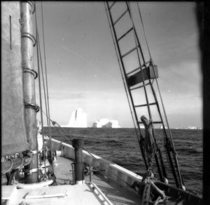Image of Icebergs through rigging, Melville Bay