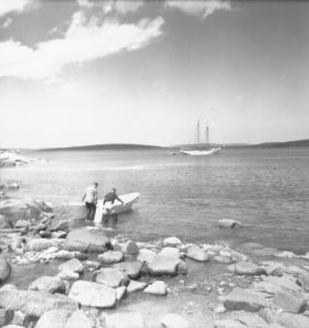 Image of The Bowdoin and dory getting water, Battle Harbor
