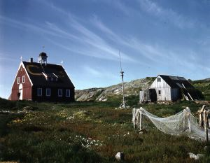 Image of Church, and drying nets