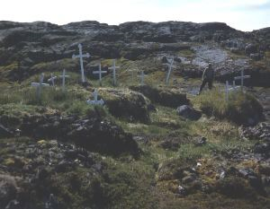 Image of Above-ground Eskimo [Inuit] graves.