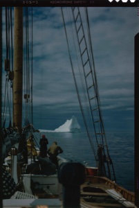 Image: The Bowdoin, Northbound, Passes an Iceberg.