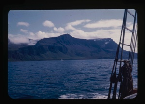 Image: coastal mountains through rigging