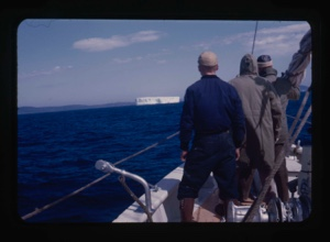 Image of first iceberg. Barney on deck