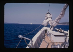 Image of iceberg seen over bow