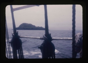 Image of island through rigging
