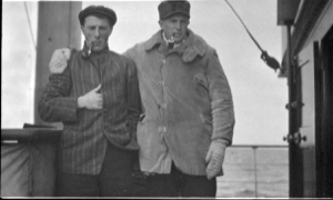 Image: Robert Bartlett and  [Rainey]? on deck, smoking pipes