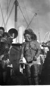 Image of Two Eskimo [Inuit] women with children on deck