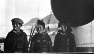 Image: Three Eskimo [Inuit] boys smoking, on deck
