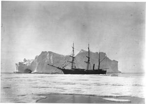 Image of The Steamer, in an Open Lead, Moored to the Edge of the Ice Field