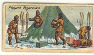 Image: Cigarette card: Unpacking Sledge and Setting up Camp