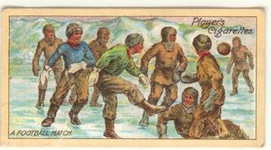Image: Cigarette card: A Football Match at the Winter Quarters