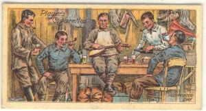 Image of Cigarette card: Midwinter Day at Cape Evans in the Men's Quarters