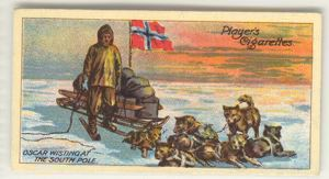 Image of Cigarette card, Norwegian Antarctic Expedition, 1910-12, Oscar Wisting at Pole
