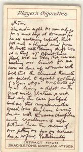 Image: Cigarette card: An Extract from Sir Ernest Shackleton's Diary, Jan 4, 1909