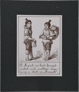 Image: Reproduction of a drawing of two West Greenlandic women, with legend