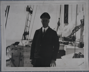 Image of Donald B. MacMillan on the deck of the Schooner Bowdoin