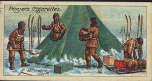 Image: Cigarette Card, Unpacking Sledge and Setting up Camp