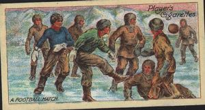 Image: Cigarette Card, A Football Match at the Winter Quarters