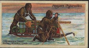 Image of Cigarette Card, Commander Evans (second in command) Taking Observations