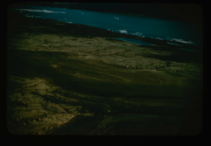 Image of Aerial view of Bronlunds Fjord runway site and camp area of field party