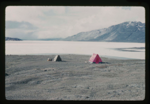 Image: Camp site on north shore of Centrum Lake, moat starting at edge of lake.