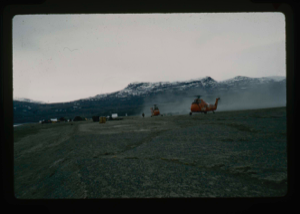 Image of U.S. Army helicopters at base camp at Centrum Lake.
