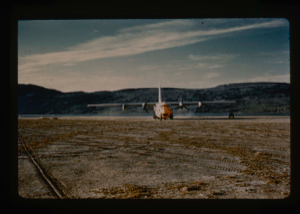 Image: C-130 aircraft test landing on Centrum Lake runway on raised delta.