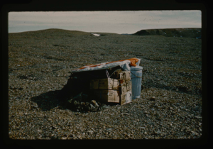 Image of Cache air-dropped from C-130 in 1959 onto Rasmussen land. Used 7/5/1960