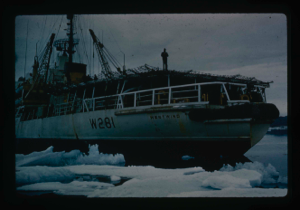 Image: Icebreaker USCG Westwind, lands Air Force research team plus equipment by LCVP 