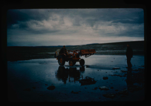 Image of Tractor crossing on Polaris Promontory. Duckboards were used to ford the rivers.