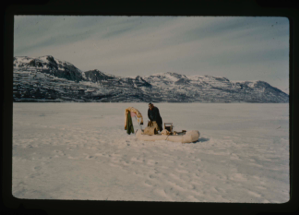Image: Installing thermistor cable recording station in Centrum Lake, from raft on ice 